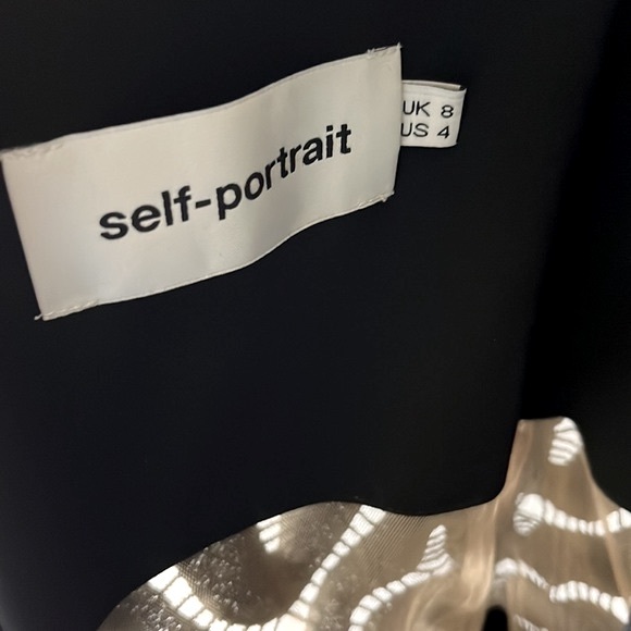 Self-Potrait 'Evie' Short Sleeve Scalloped Chevron Lace Dress, Black, size 4 - Picture 9 of 12